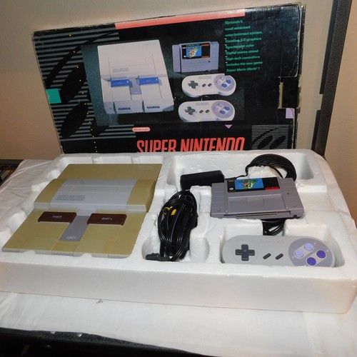CIB Super Nintendo SNES Console Complete in Box, 1991 Launch Version yellowed