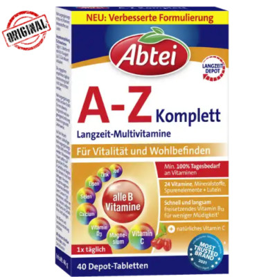 Abtei A-Z Komplett Langzeit-Multivitamine Nahrungsergänzungsmittel 40 Tabletten