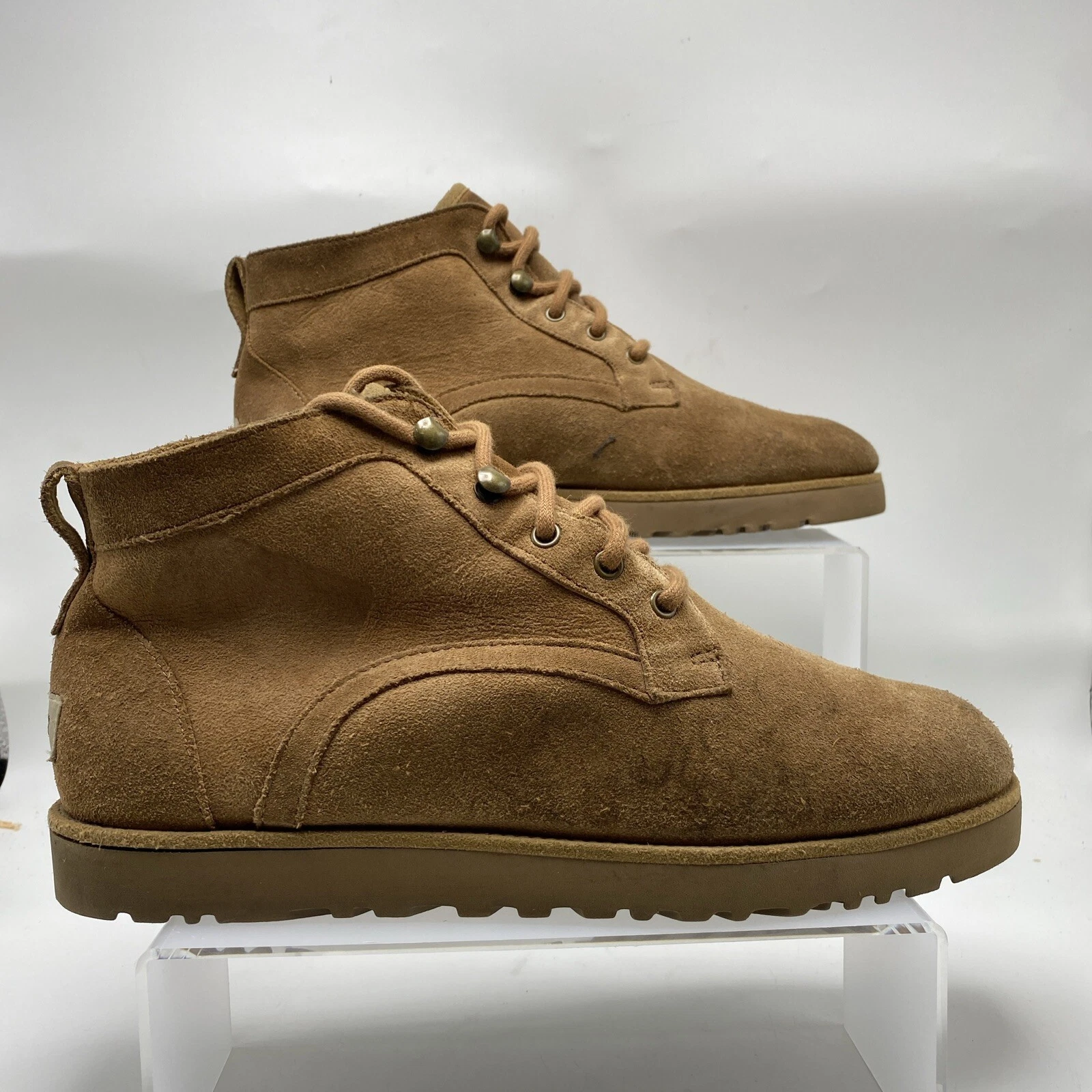 Stivali UGG donna taglia 10 Bethany marrone scamosciato stringati fodera pelle di pecora 3416 Chukka