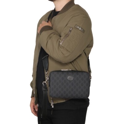 グッチ クロスボディバッグ 703468 92THF 1000 ブラック GUCCI Shoulder Bag Men GG Supreme Canvas Interlocking G