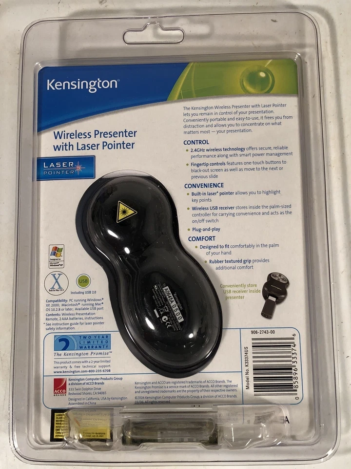 Presentador inalámbrico Kensington con puntero láser rojo K33374US nuevo sellado Foto 3 de 4