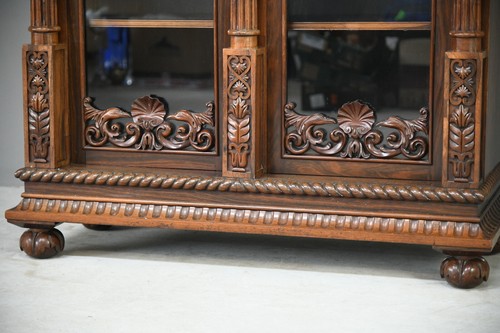 Anglo Indian Carved Rosewood Glazed Cabinet Bookcase - Picture 9 of 12