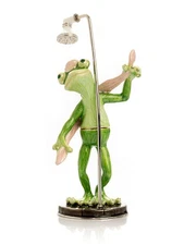 Keren Kopal Frog taking a shower Trinket box Decorated with Austrian Crystals