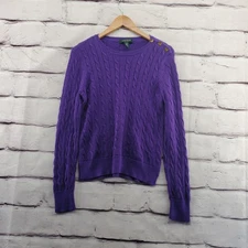 RALPH LAUREN Sweater Womens Medium Petite Cable Knit Vintage Purple Pullover