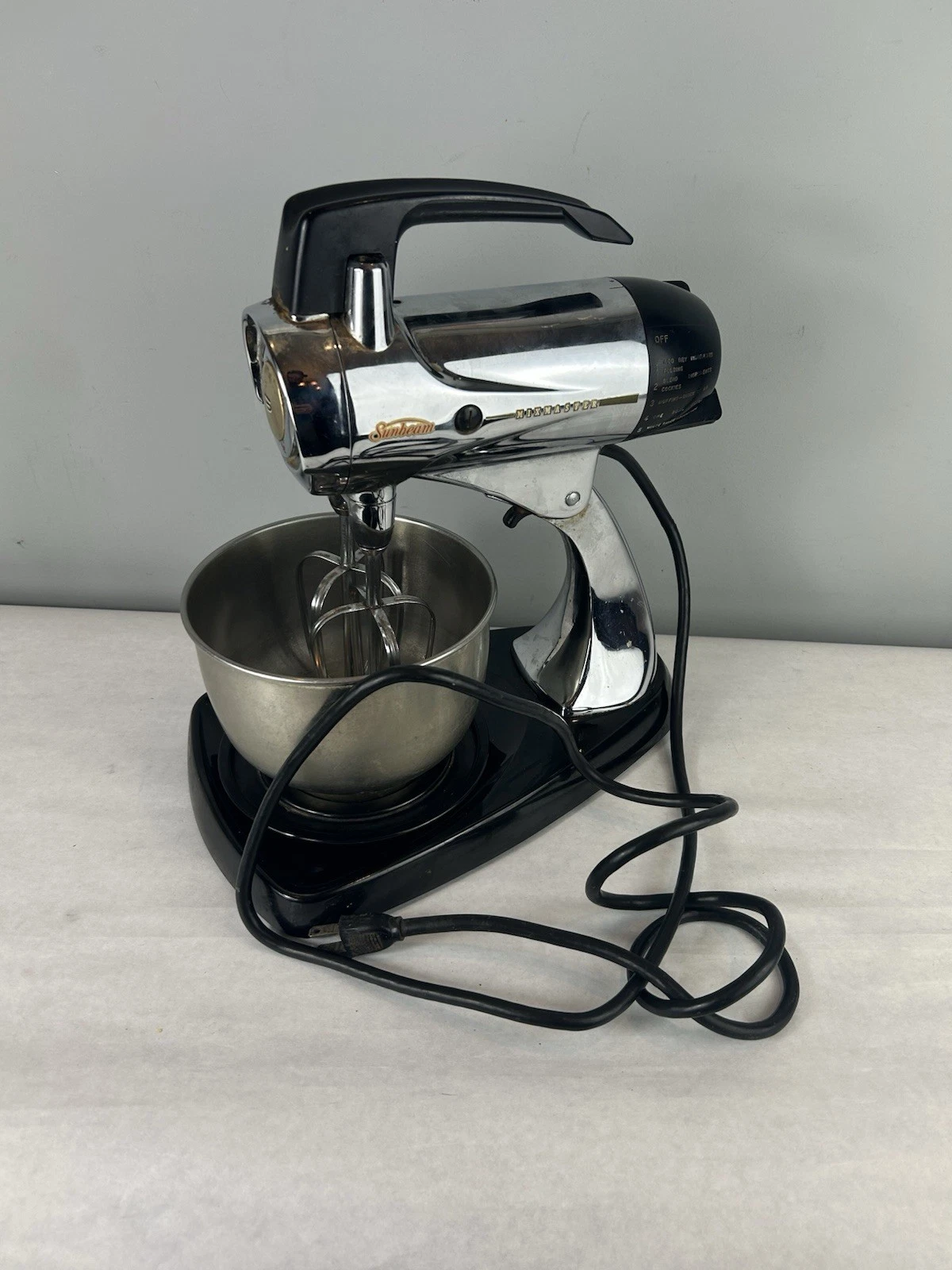 Sunbeam Mixmaster 12 Speed Stand Hand Mixer Chrome Yellow Red Label Works