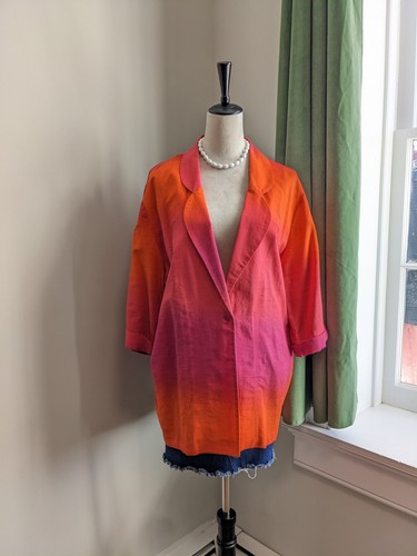 Vintage 80s Colorful Blazer 1X Vtg Stephanie Linen Indie Minimalist Top XL - Bild 2 von 8