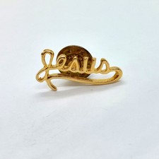 Vintage Jesus Script Pin Cursive Text Christian Religious Faith Church Lapel