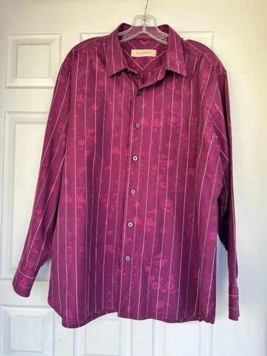 Tommy Bahama lila bordeaux Pasily & Streifen Baumwolle Seide L/S Knopfleiste Hemd XL - Bild 2 von 4