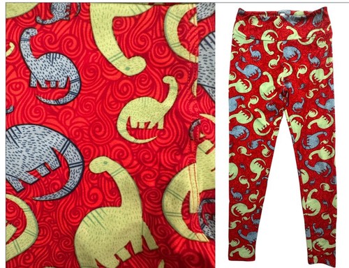 NEW LuLaRoe OS STRETCH Leggings Dinosaurs Funky M L NOVELTY PRINT Red BLUE Pants