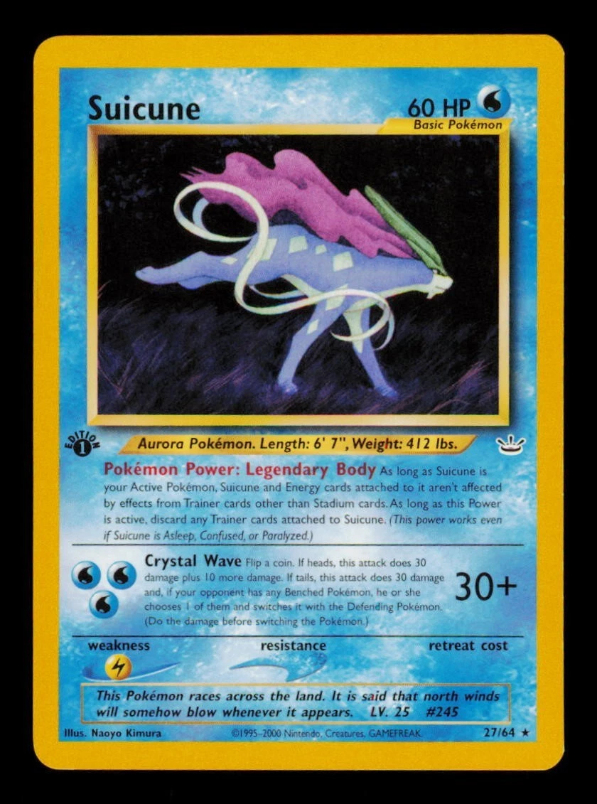 Pokemon Card Suicune 27/64 1ST EDITION Neo Revelation Rare WOTC LP 2000