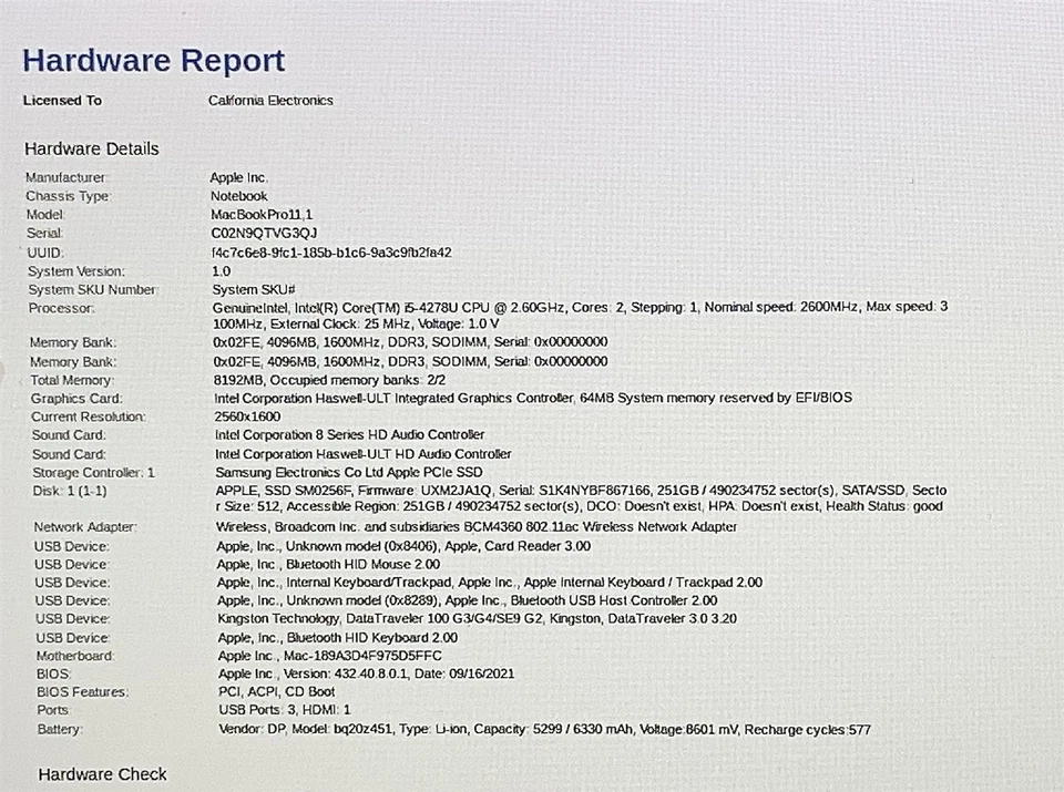 Apple MacBook Pro 11,1 A1502 2014 i5 4278U 2.60GHZ 13" 8GB 256GB SSD OSX Big Sur - Image 2 of 4