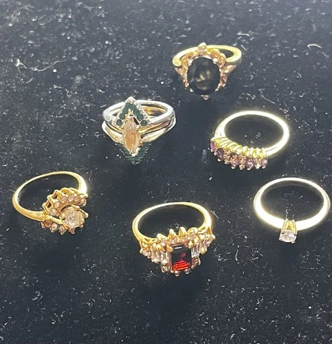 Vintage-Modern Lot Of Six Costume Jewelry Rings