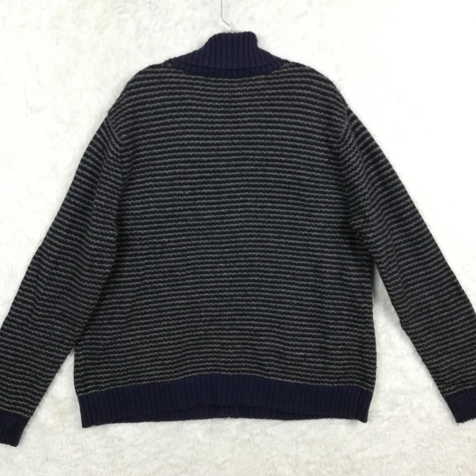 Merona Mens Cardigan Sweater Wool Blend Full Zip Navy Stripe Grandpacore XXL - Image 2 of 4
