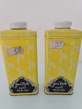 (2) Vintage Jean  Nate perfumed talc powder 4 OZ, Metal Tin NOS Pre Barcode