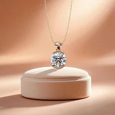 2 Ct CVD Lab Grown Diamond Necklace Sterling Silver Pendant Gift For Women/Her