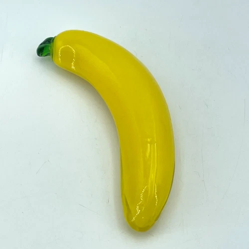 VINTAGE Murano Style Art Glass Banana Figurine Yellow Green Blown Fruit 7.5"