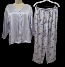 S M Rayon Satin Pajama Set Lavender Floral Silky