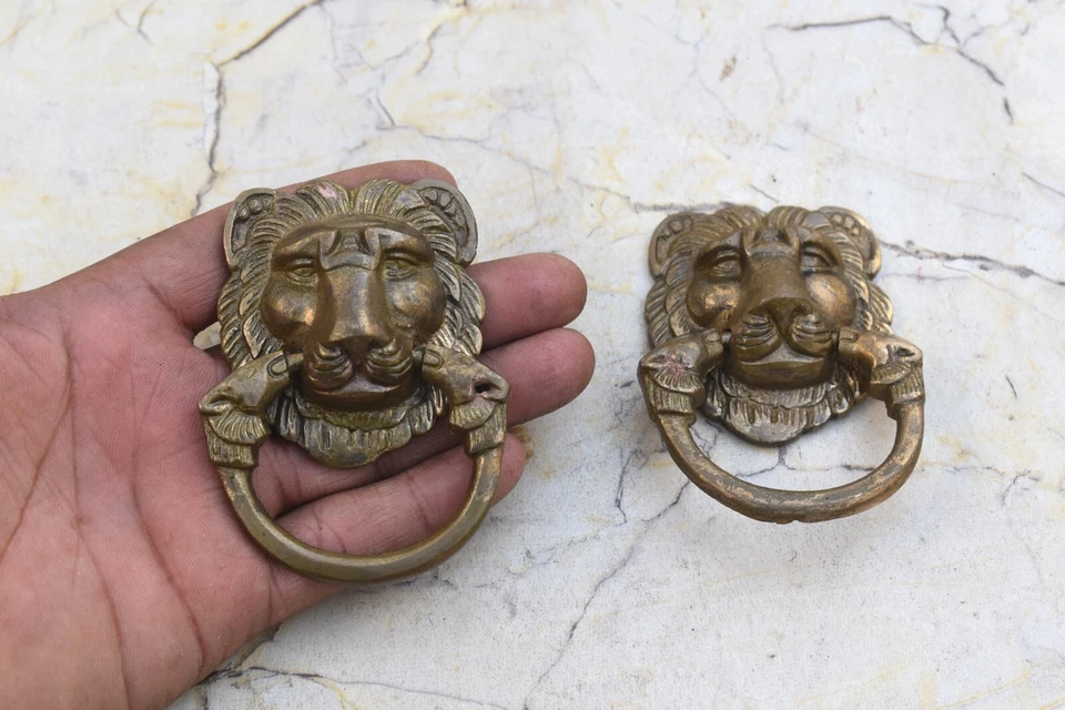Vintage Victorian Cast Brass Door Cabinet handle Lion drop Gate pull Handle 2pcs - Image 2 of 4