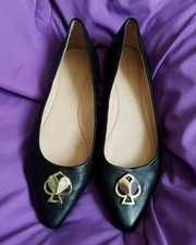 Kate Spade Adorable Black Genuine Leather New York Lenora Pointy Ladies Flats