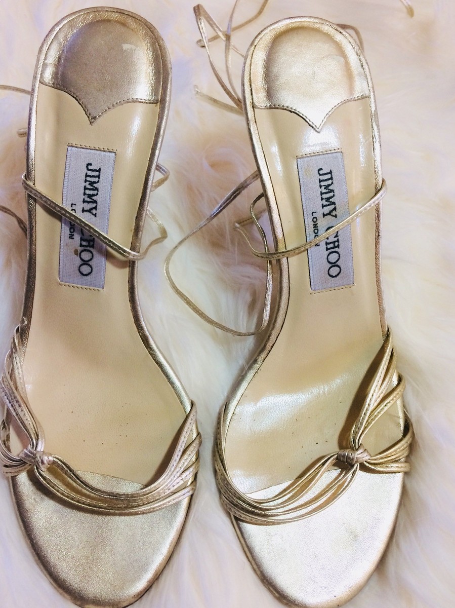 極美品 JIMMY CHOO ゴールド オープントゥパンプス 36 ブライダルに Made-To-Order | カスタム シューズ & バッグ | ジミー チュウ