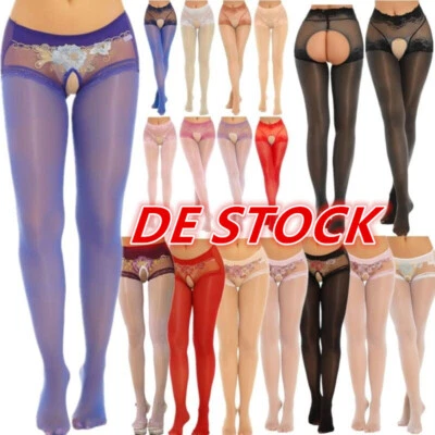 INHZOY DE Damen Bodystockings mit Schritt Strumpfhose Pantyhose Transparent Mesh Socken