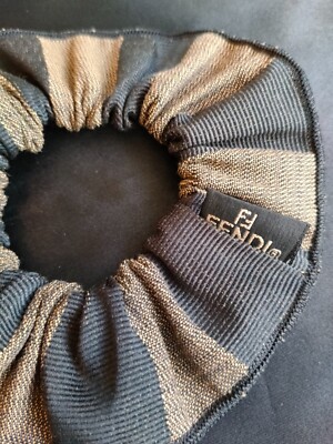 FENDI Pequin pecan Scrunchie Hair Tie Clip Brown Khaki W15cm  display picture 2