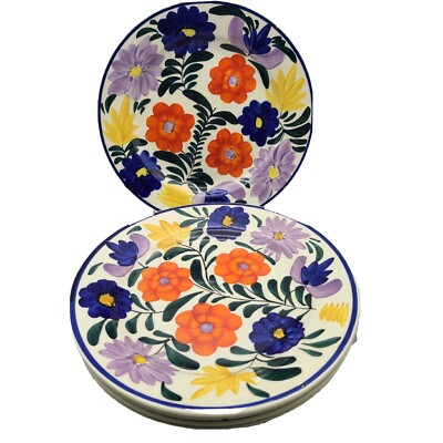 set (6)  salad plates vintage floral hand painted Germany summer flowers 8.25''
