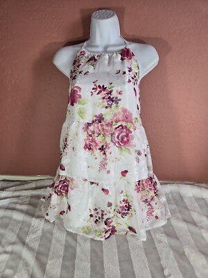 The Childrens Place Girls White Pink Rose Floral Tiered Halter