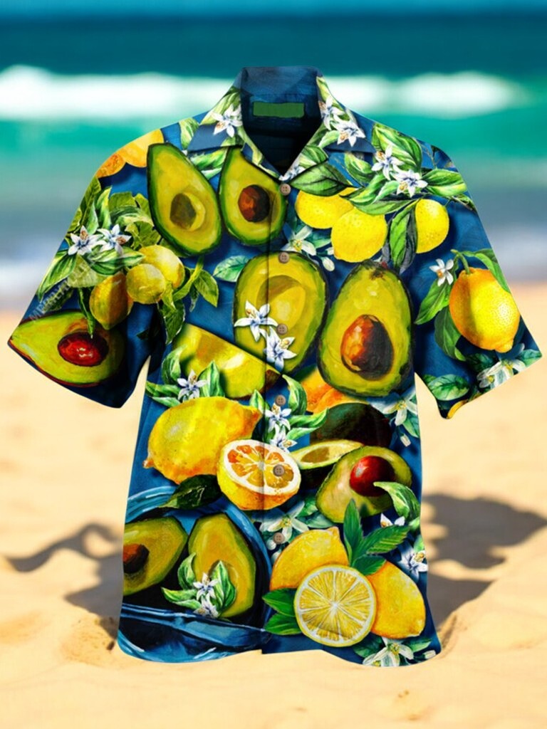 Men's Avocado Flower Hawaiian Shirt US Size Summer Casual Style