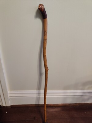 Folk Art Signed Carved Indian Head Walking Stick Cane 1933 McKeansburg, PA 34  