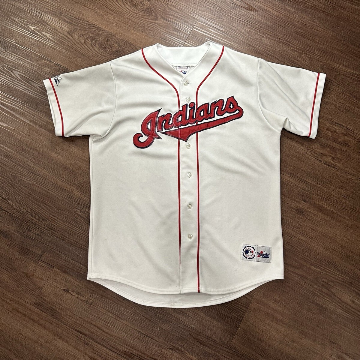 Vintage Majestic MLB Cleveland Indians White Team Baseball Jersey
