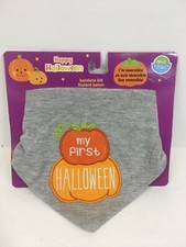 Halloween Baby Bib Bandana - My First Halloween - Pumpkins - Gray - NEW