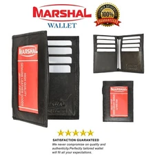 New Mens Slim Thin Bifold Leather ID Wallet Black Credit Card Window Holder Case