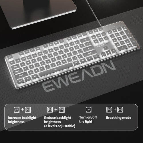 Backlit Gaming Keyboard Full Size 104Keys Silent Membrane USB Wired For PC White - Picture 3 of 26