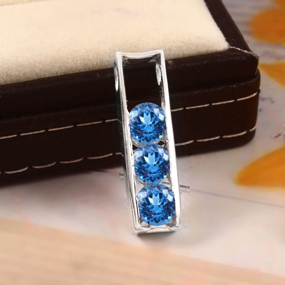 Naturale Buona Ceylon Blu Spinello Rotondo Gemma 925 Argento Mano Ciondolo - Immagine 3 di 4