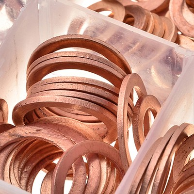 200Pcs O-Rings Gasket Kit Copper Washer Assortment Set 9 Sizes Round Flat tyawT