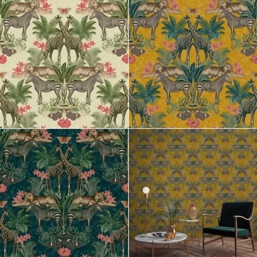 Grandeco Animal Kingdon Papel Pintado Tropical Exótico Palmas Hojas Flor Safari - Imagen 1 de 1