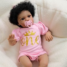 Lifelike Newborn Baby Dolls 20" Adorable Soft Body Black Skin Curly Hair Infant