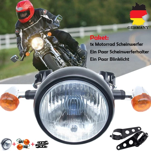 6.5'' 35W Motorcycle Retro Hi/Low Beam Headlight+Turn Signal+Harlter For Cafe Racer