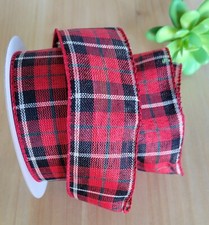 1.5 Inch 5 Yards Wired Plaid Christmas Ribbon Gift Wrap Wreaths Crafts Bows