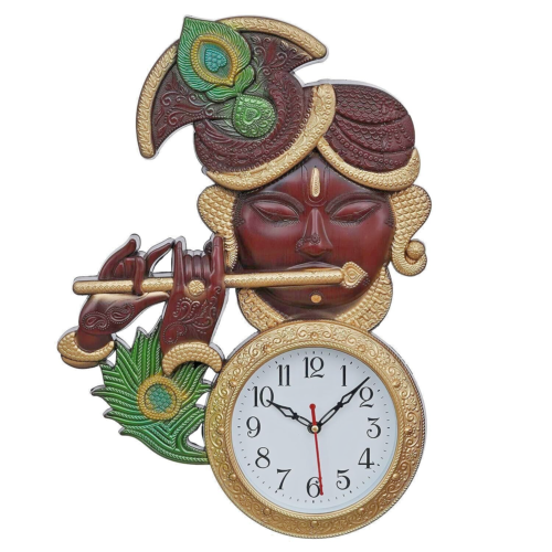 Krishna Playing Flute Unique Style Plastic Analog Home Wall Clock- Free Postage - Afbeelding 1 van 6