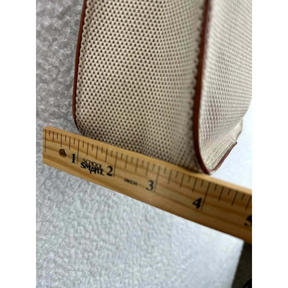 Monsac Womens Shoulder Tote Bag Beige Fabric Brown Leather Trim Strap Pocket Zip - Image 4 of 4