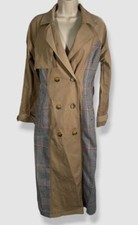 $149 Glamorous Women's Beige Plaid Panel Overcoat Trench Coat Jacket Size Xs