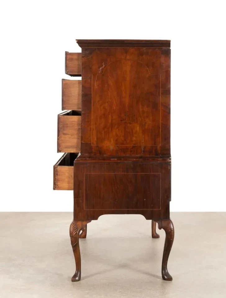 古董 ENLISH ANNE QUEEN SEAWEED MARQUETRY MAHOGANY CHEST ON STAND — 第 2/4 张图片