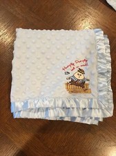 Baby Boy Plush Fleece Light Blue Blanket Satin Back Humpty Dumpy Embroidered EUC