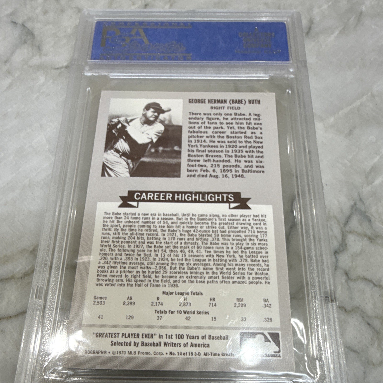 Rold Gold 1970 All-Time Baseball Greats Babe Ruth #14 Yankees PSA 9 view 2
