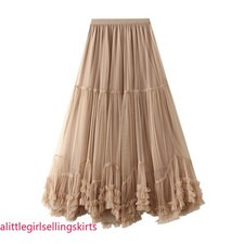 Sweet Tulle Cake Mesh Skirt Elegant Elastic Waist Fairy Long A-line Tutu Skirt