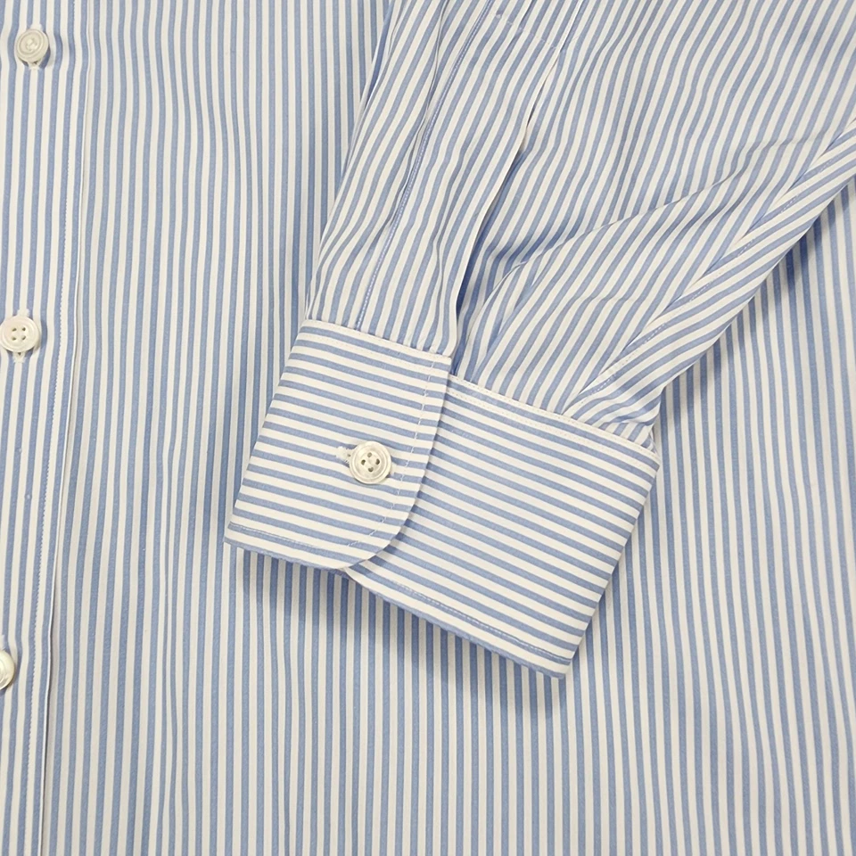Camisa Charvet Para Hombre Grande Azul Blanco Rayas Vestido Botón Delantero Hecha en Francia Foto 3 de 4