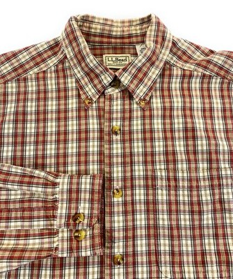 LL Bean Men's Button Down Pocket Dark Orange Check Oxford Shirt Medium Tall MT
