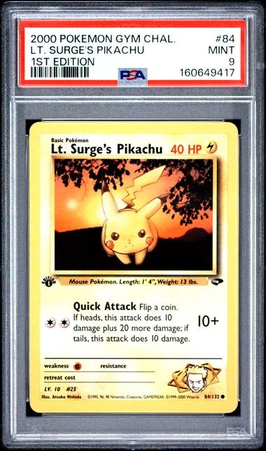 2000 Pokemon Gym Challenge 84 LT. Surge's Pikachu 1st Edition PSA 9 Mint